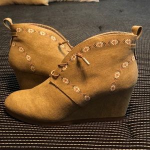 Tan Wedged Booties with Aztec Details